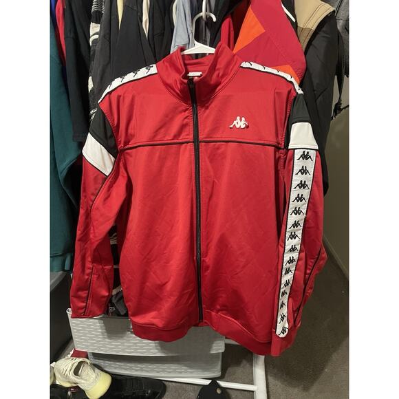 Size 2XL-Kappa Men's 222 Banda Slim Track Jacket Black/Red - Picture 1 of 3